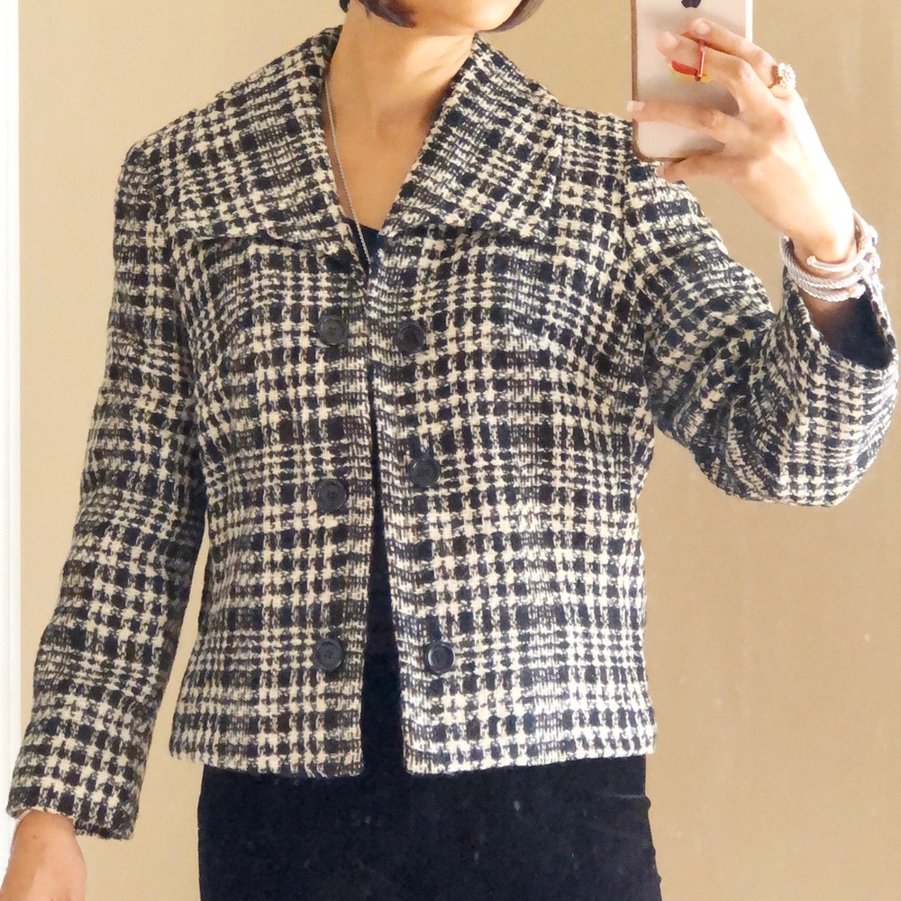 Vintage boxy blazer black and white plaid